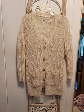 American Eagle  Women's Small  Cream Cable Knit Button-Up Cardigan